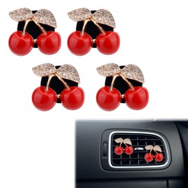 4 Pcs Cherry Car Air Vent Clips, Delicacy Rhinestone Cherry Car Air Freshener Vent Perfume Clip Bling Cute Cars Charm Accessories for Women Interior Decor & Fresh Scent (Random Scent)