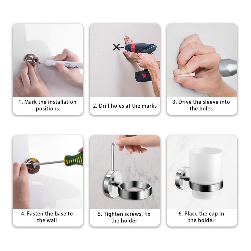 Wall Mount Toothbrush Holder with Frosted Glass Cup, Toothbrushes Toothpaste