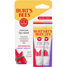 Burt's Bees Rescue Lip Relief, Watermelon & Berry Medley, Hydrating Lip Balm for Dry Cracked Lips, with Responsbily Sourced Beeswax and Shea Butter, 100% Natural Origin, 2 Pack, 0.35oz