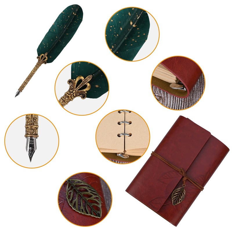 Cieex Quill Pen and Ink Set with Leather Notebook Vintage