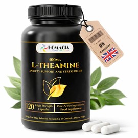 Homacia l theanine 400mg Capsules | High Strength Supplement for Calm & Focus | l theanine 120 Caps | Natural Theanine Supplement | UK Made