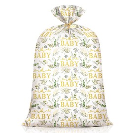 Extra Large Baby Shower Plastic Gift Bag 70"x 40"Jumbo Present Bag Eucalyptus Leaves Birthday Large Gift Wrapping Bags Oversized Oh Baby Sage Green Gender Reveal Birthday Party Favors