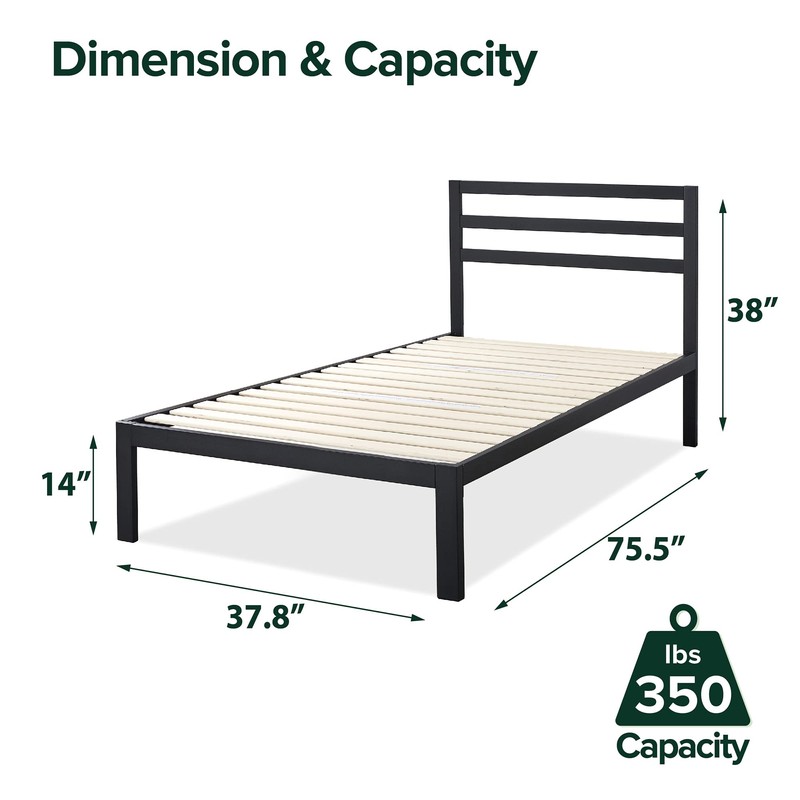 Zinus Mia Metal Platform Bed Frame with Headboard, Wood Slat