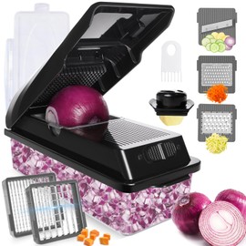 LHS Vegetable Chopper Mandoline Slicer - Food Chopper with Container, Onion Chopper, Fruit Slicer, Kitchen Gadgets & Accessories, Essential Kitchen Tool (8 in 1, Black)