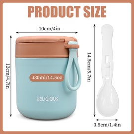 2 Pcs Vacuum Insulated Food Jar, 14.5 oz Lunch Box for Hot Food, Stainless Steel Wide Mouth Thermos Food Containers for School, Office, Picnics and Travel (Green, Blue)