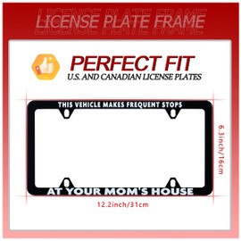 Funny License Plate Frame This Vehicle Makes Frequent Stops at Your Moms House License Plate Holder Humorous Text Stainless Steel Auto Parts Decoration with Screws for Men Women