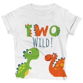 Lalo & Luna Two Wild Dinosaur Birthday T-Shirt for 2-Year-Old Boy/Toddler - Jungle Party Outfit/Tee 3T Wh H SS