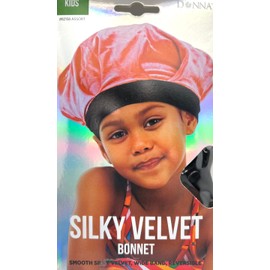 DONNA Kids Silky Velvet Bonnet, Shower Cap for Girl and Kids Wide Band, Reversible, Bonnet for Girls, 1pc BLACK COLOR
