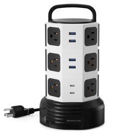 Power Strip Tower Surge Protector, JACKYLED 12 Outlets 6 USB (2 USB C) Charging Station, Extension Cord with Multiple Outlets, 1050J 1625W/13A Outlet Extender 6.5ft Extension Cord for Home Office
