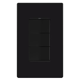 LIDER Minimalist Design Matte Finish Lighted Triple Switch with Screwless Wall Plate, Combination Frameless Decorator Switch with Locator Light, Ground Terminal Single Pole, 15A 120V, UL Listed, Black