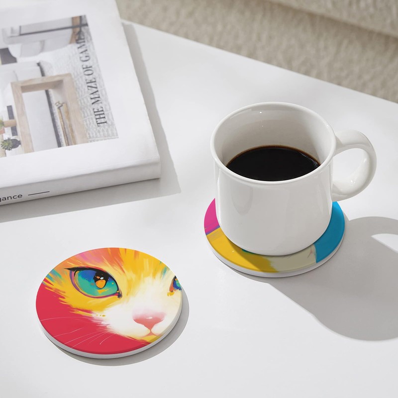 Ceramic Coasters Set of 6 with Holder Absorbent, Non-Slip Drink