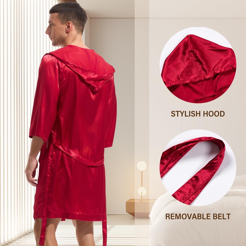 Amy Coulee Mens Satin Robe Set Lightweight Bathrobes with Shorts