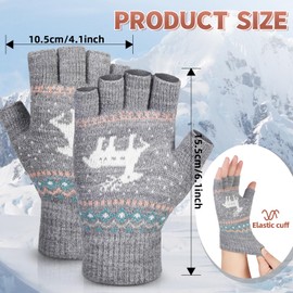 Kiiwah 2 Pairs of Fingerless Gloves, Winter Knitted Half Finger Gloves, Arm Warmers, Finger Gloves, Without Fingertips, Knitted Gloves, Pink, grey