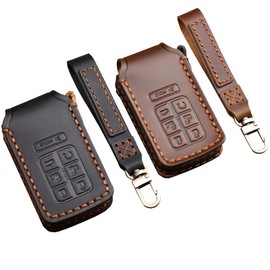 Key Fob Cover Fit for Honda Odyssey 2018-2024, 7 Buttons Leather Handmade Fob Case Cover Accessories with Keychain,360 Degree Protection,Black&Brown