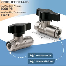 DN10 Ball Valve for Pressure Washing, 3/8" High Pressure Power Washer Shut Off Valve Fits for Pressure Washer Gun & Hose, Soft Washing, Garden And Industrial Applications - 3000 PSI