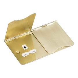 Knightsbridge FPR9UBBW Flat Plate 13A 2G Unswitched Floor Socket, Brushed Brass with White Insert