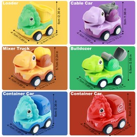 Pack of 6 Pull Back Cars, Cartoon Friction Pull Back Cars, Toy Car Wind-Up, Funny Baby Dinosaur Wind-Up Car, Toy Cars for Ages 1 2 3 Years Children's Toy