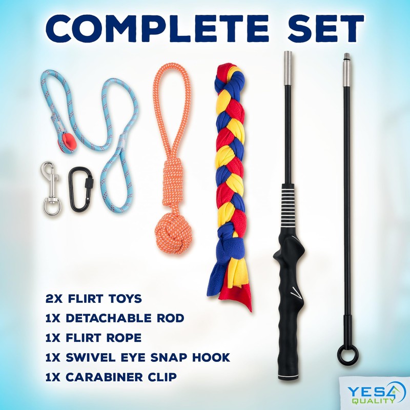 YES4QUALITY Flirt Pole for Dogs - Safe & Strong for