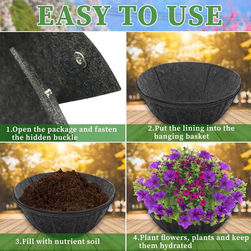 Black Hanging Basket Liners, Round Fabric Planter Basket Liner, Hanging