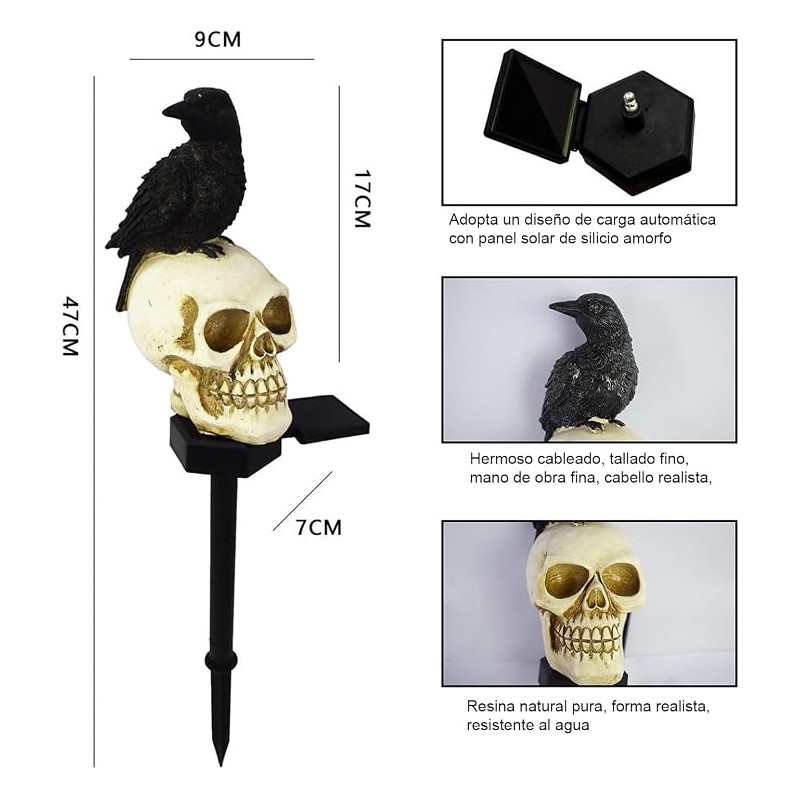 Luces Solares Halloween de Calavera, Estacas para Jardin Halloween, Impermeable