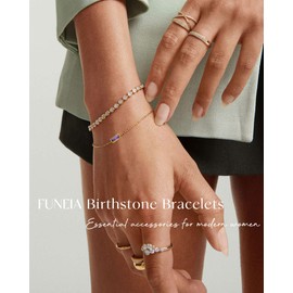 FUNEIA Birthstone Gold Bracelets for Women Teen Girls Non Tarnish Trendy Dainty 14K Gold Plated Bracelet Stack Stackable Blue Green May Emerald Friendship Bracelets Jewelry Gifts for Mom Best Friend