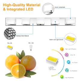 SineRise LED Modern Bathroom Vanity Light Fixtures (5-Light, 40-Inch, 5CCT), Chrome Modern Acrylic Bathroom Wall Lighting Fixtures Over Mirror (3000K/3500K/4000K/5000K/6000K)