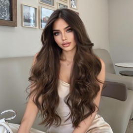 YOUGRACE Brown Wigs for Women Long Middle Part Glueless Natural Hair Synthetic Heat Resistant for Daily Party