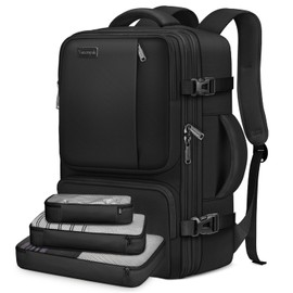 Vancropak Carry on Backpack, Flight Approved 40L Travel Backpack with 3 Packing Cubes for Men Women, Water Resistant Expandable Business Luggage Daypack Suitcase Travel Bag, Traveling Gifts, Black