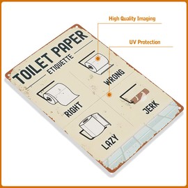 Toilet Paper Etiquette Metal Sign, 12 x 8 inches