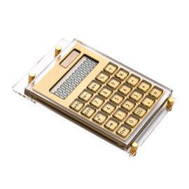 Calculator Gold Foil Stamping, Solar Power Acrylic Slim Calculator with Large LCD Display and Stand, 12 Digits Handheld Desktop Calculator for Office, School, Financial Accounting Business