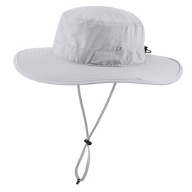 Connectyle Men's Adjustable UV Protection Safari Hat Breathable Wide Brim Bucket Hat Outdoor Beach Boonie Sun Hats Light Grey