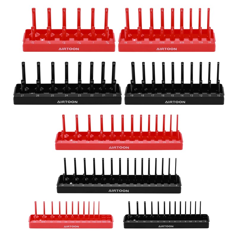 AIRTOON 1/4-Inch Drive Socket Organizer Trays, 2-Piece SAE and Metric