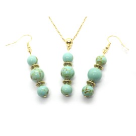 Schmuckset mit Halskette und Ohrringen aus goldfarbenem Edelstahl im schicken und klassischen Stil in blau rekonstituiertem Türkis