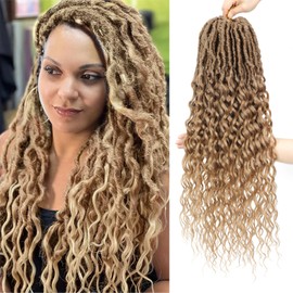 8 Packs Goddess Locs Crochet Hair 24 Inch Faux Locs With Curly Ends Pre Looped Crochet Hair for Women Blonde Color Deep Wave Soft Locs Honey Blonde 27 Color