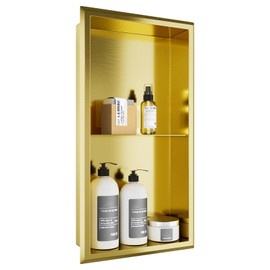 Agabok Shower Niche, 12" x 24" Gold Bathroom Niche No Tile Needed, Two-Tier Wall Niche, Double Shelves Wall Insert Bathroom Organizer, 304 Stainless Steel Recessed Shower Shelf Soap Niche for Shower