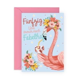 Central 23 Karte zum 50. Geburtstag für sie – FÜNFZIG UND IMMER NOCH FABELHAFT - niedliche Grußkarte für Frauen – Geburtstagsgeschenk für Mama – Flamingo-Design - 50 geburtstag frau