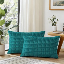 QUORGVES Decorative Teal Pillow Covers 12x20 Inch Pack of 2 Teal Throw Pillows for Couch Living Room Bed Bedroom Soft Decor Corduroy Lumbar Throw Pillow Cover 12 x 20 Set of 2
