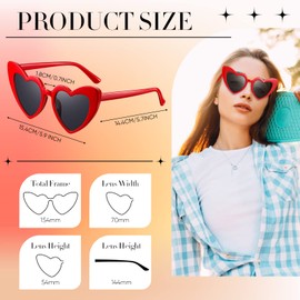 Photect 6 Pairs Heart-Shaped Glasses for Women Vintage Heart Sunglasses Colourful Retro Heart Glasses for Cosplay Accessories, 3 Colours, Red, White and Black