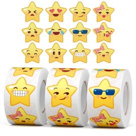 Star Stickers with Emotion Expressions Labels 1' Small Star Kids Stickers for Classroom Reward, Behavior Chart or Student Planner, 1500 PCS