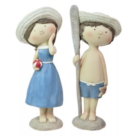 Resin Beach Boy and Girl Statue Figures Shelf Sitters Ornaments Sculptures Decorative Nautical Gifts