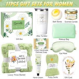 Birthday Gifts for Women Self Care Friendship Gifts, Vanilla Relaxing Spa Gifts Basket Care Package w/ Luxury Flannel Blanket 20 Oz Tumbler, Unique Mothers Day Gift Idea for Mom Her Friend Sister Wife