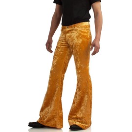 Men's Velvet Relaxed Vintage 60s 70s Bell Bottom Stretch Fit Classic Comfort Flared Flares Retro Leg Disco Pants, Gold, 4X-Large