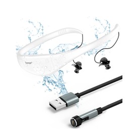 Tayogo Waterproof MP3 Headphones for Swimming, IPX8 8GB Ultralight Swimming Headset Waterproof Music Player, 20H Playing time, Underwater Mp3 Player Perfect for Swimming, Surfing (White)