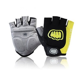 WMOSS Gel Pad Gloves Fingerless Cycling Gloves Gym Gloves for Mens Womens Weightlifting Fitness Crossfit Workout Climbing Biking Fishing Hunting Driving, Half-Finger Yellow (XX-Large)