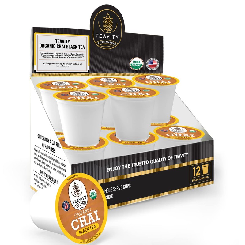 Organic Chai Black Tea Pods for Keurig Naturally Caffeinated by