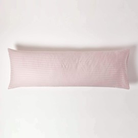 HOMESCAPES Dusky Pink Pure Egyptian Cotton Body Pillowcase 330 TC 500 Thread Count Percale Equivalent Satin Stripe Long Pillow Case for Nursing Pregnancy and Elderly Support