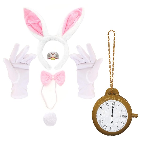 Adults Bunny Costume Accessory Set - White & Pink Rabbit