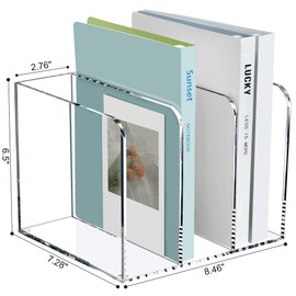 SANRUI Acrylic Magazine Holder Desk Organizer Workspace SortersClear Bookend File Sorter HolderFolder Rack, Office Accessories Organization Storage with 3 Vertical Compartments