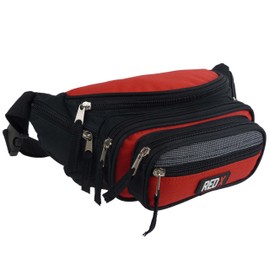 RED X Unisex Canvas Large Bum Bag Travel Fanny Pack Waist 7 Pockets (Black/Red)