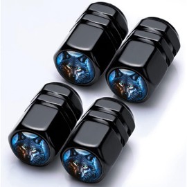 Tire Valve Stem Caps Wolf Car Accessories 4-Pack-Aluminum Alloy Rust-Proof Universal Dust Covers Tire Air Cap for Car, SUV, Bike, Motorcycle,Wolf Gifts Decor
